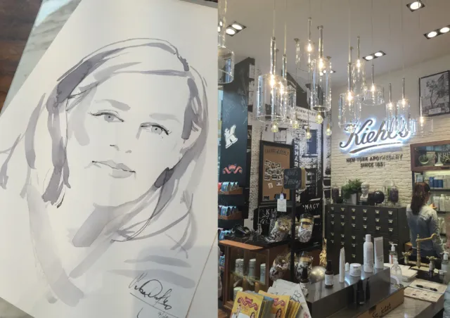 watercolor woman painting of fashion store
