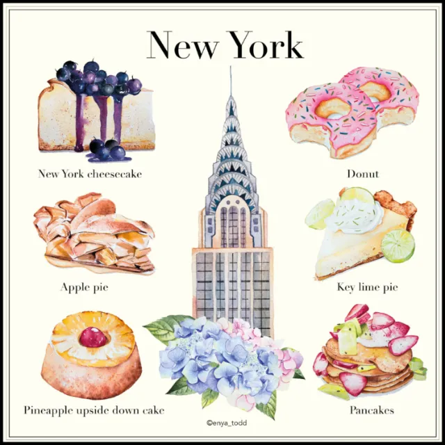 Watercolour painting of desserts in NY