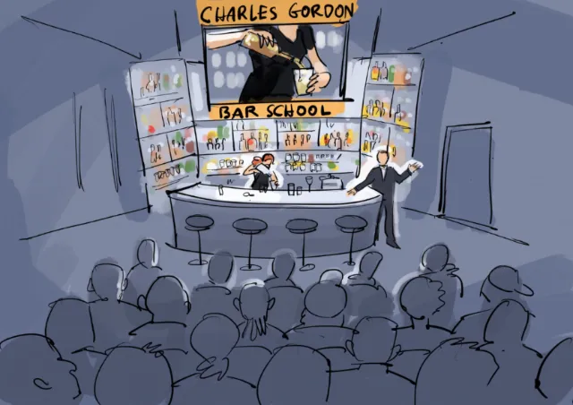 Bar school presentation scene by Björn von Schlippe with audience watching