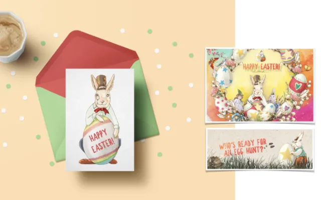 Easter cards with bunny illustrations by Turine Tran