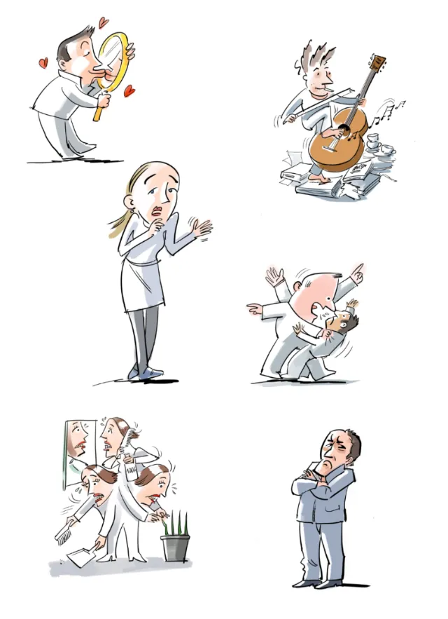 Cartoon characters showing different emotions and actions by Björn von Schlippe