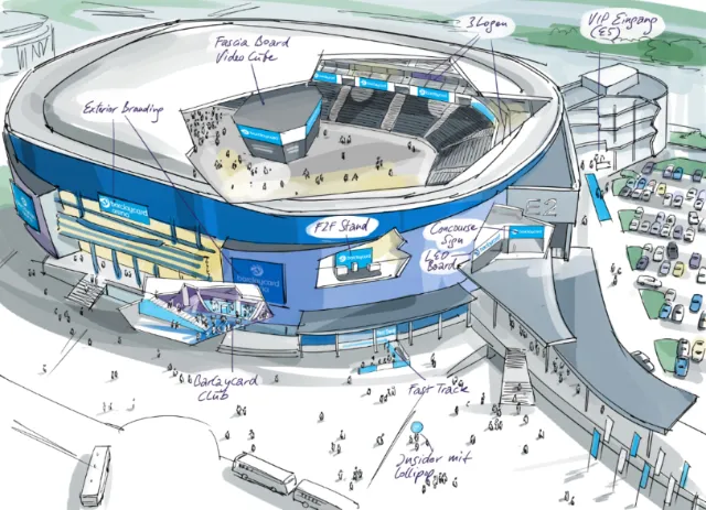 Concept sketch of a sports arena with spectators by Björn von Schlippe