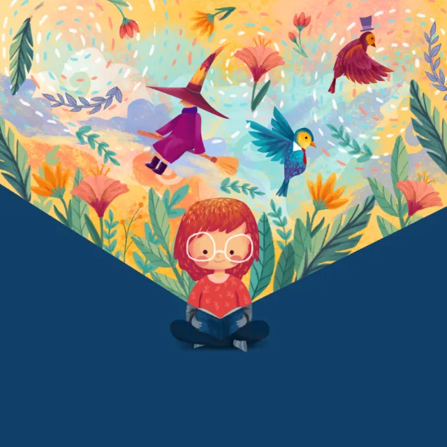 Digital art of a girl reading the adventure book