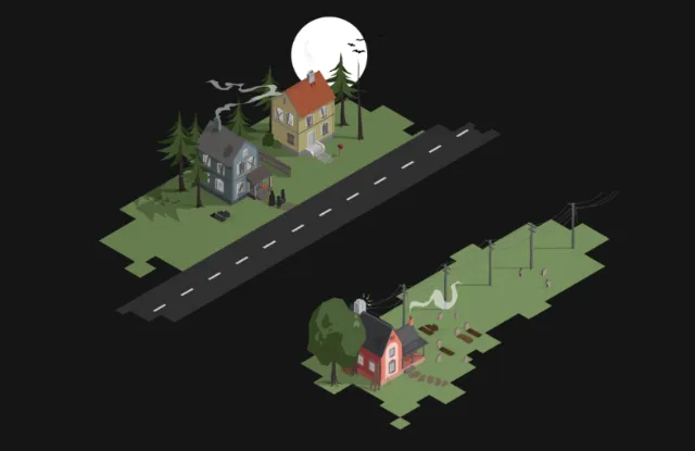 Graphic illustration of House under moon light