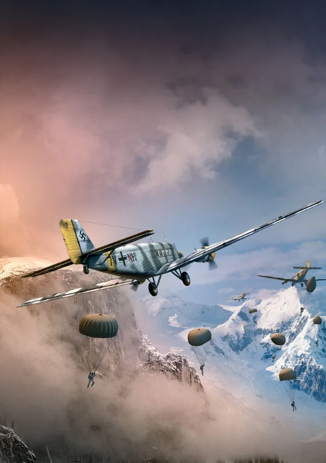 3d / cgi parachutes out from plane
