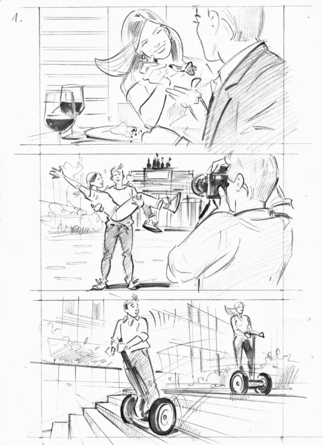 Storyboard illustration of couple vacation