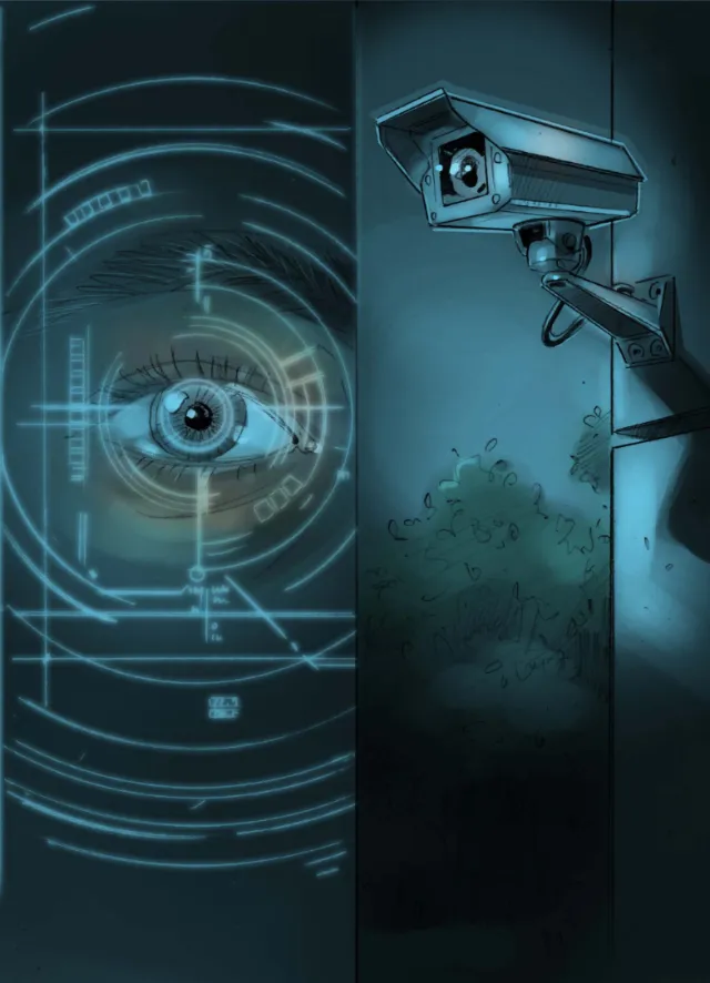 illustration of cctv camera and eye watching
