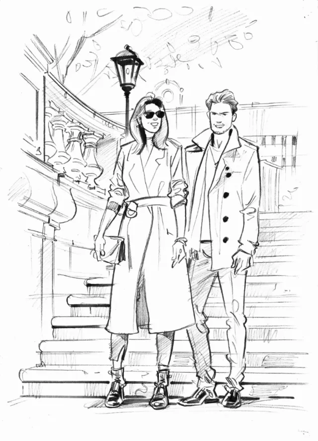 Line drawing of couple