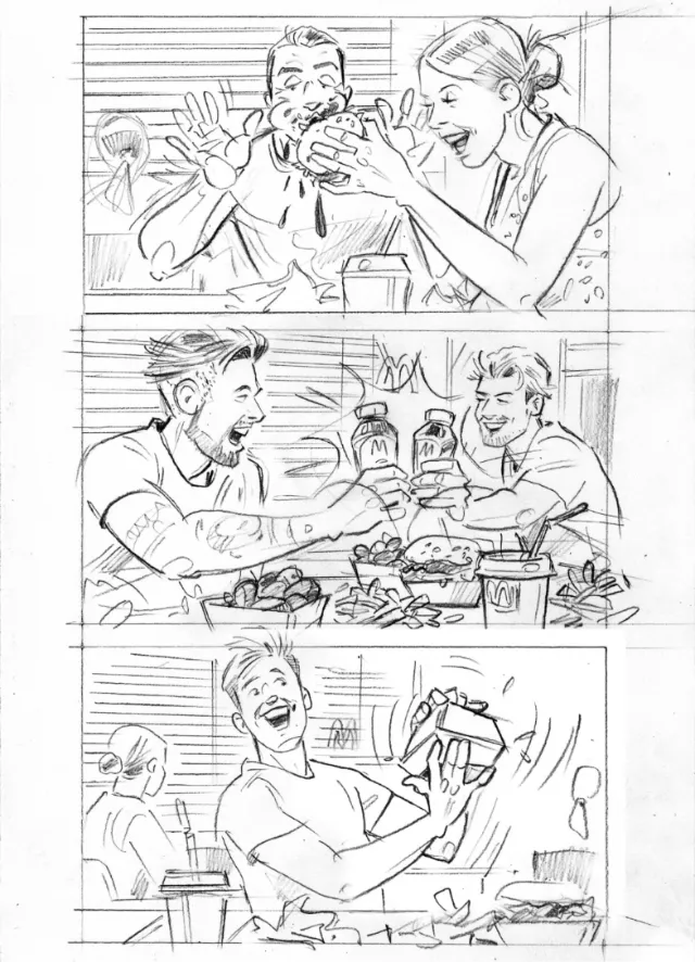 Line drawing of friends party