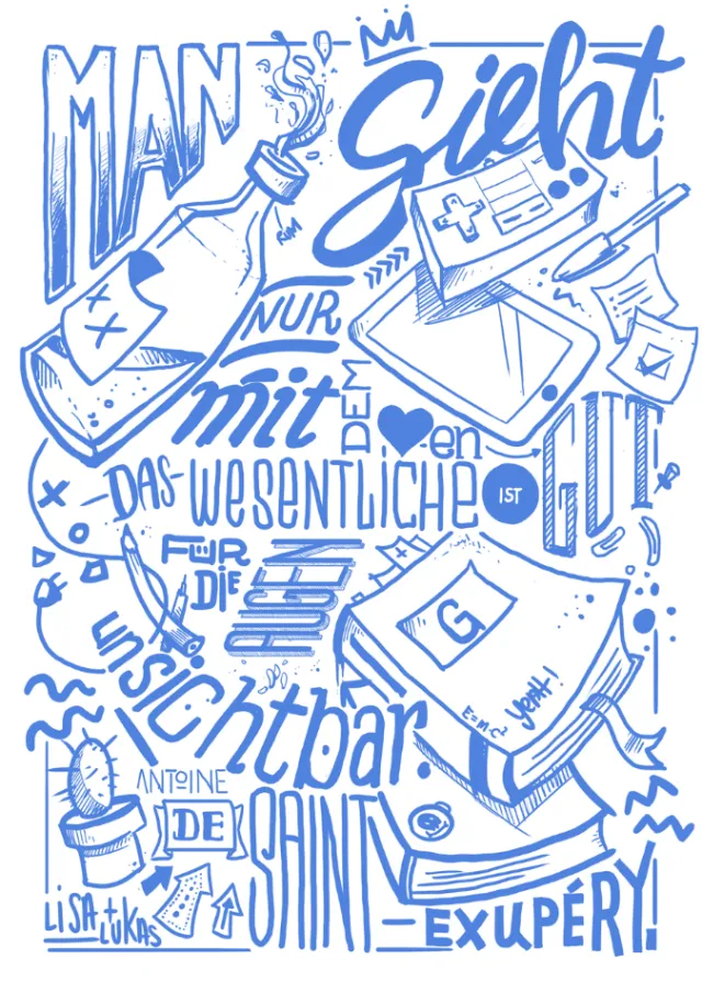 Blue lettering illustration