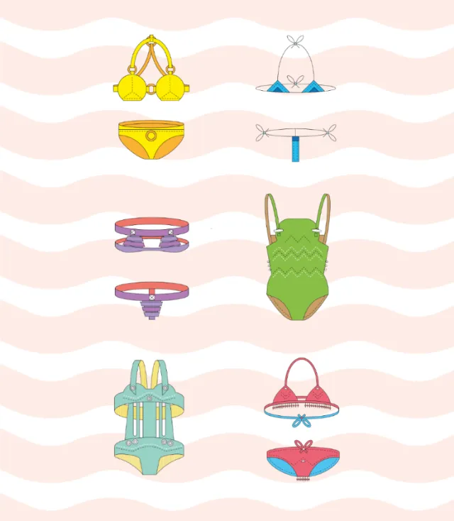 Colorful bikinis and swimsuits illustration by Tobias Wandres