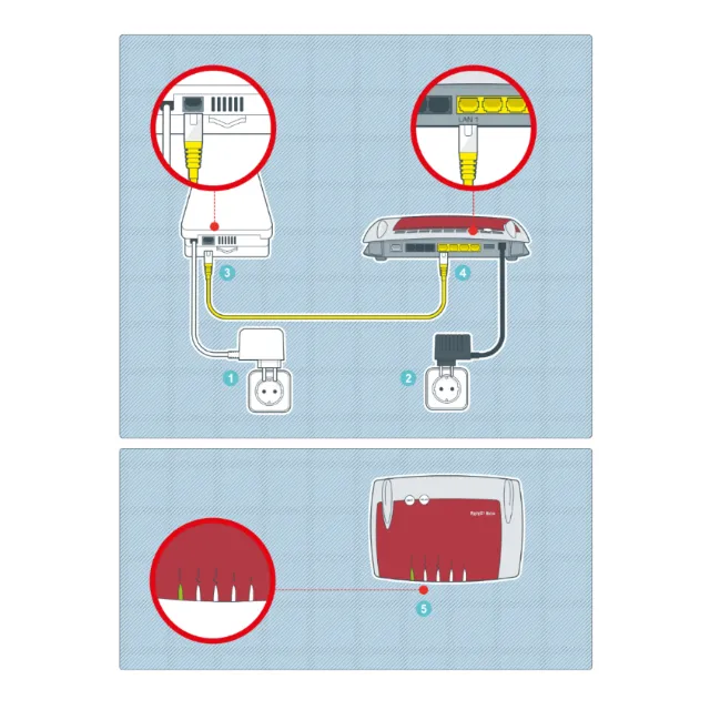 Network setup illustration showing routers with power cords and cables by Tobias Wandres