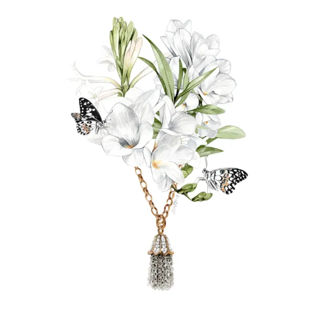 Watercolour painting of locket with flowers