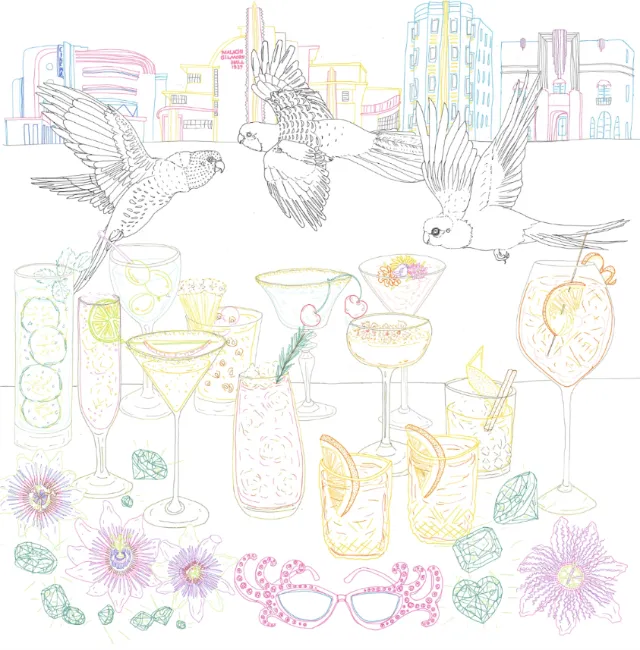 Line art of birds and drinks
