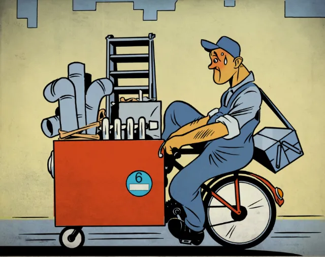 Service man riding a vehicle