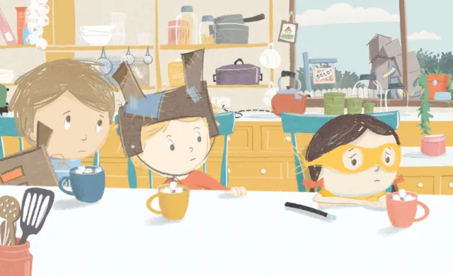 Cartoon children at the table