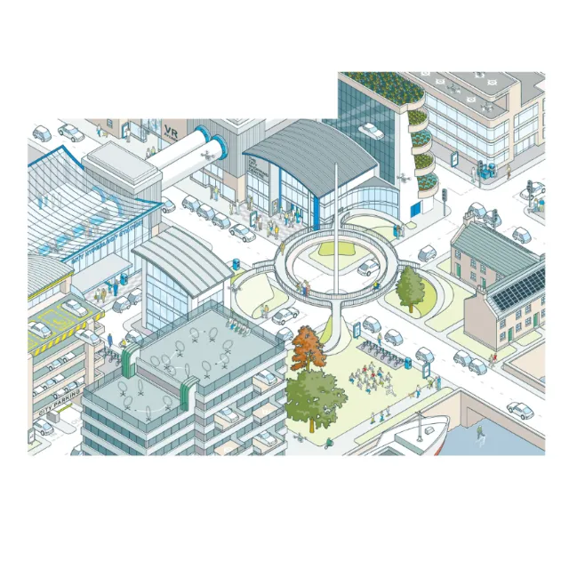 Vector architecture illustration of central city