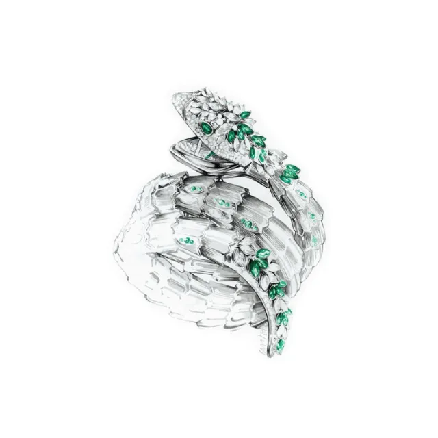 Jewellery illustration of snake ring with stones