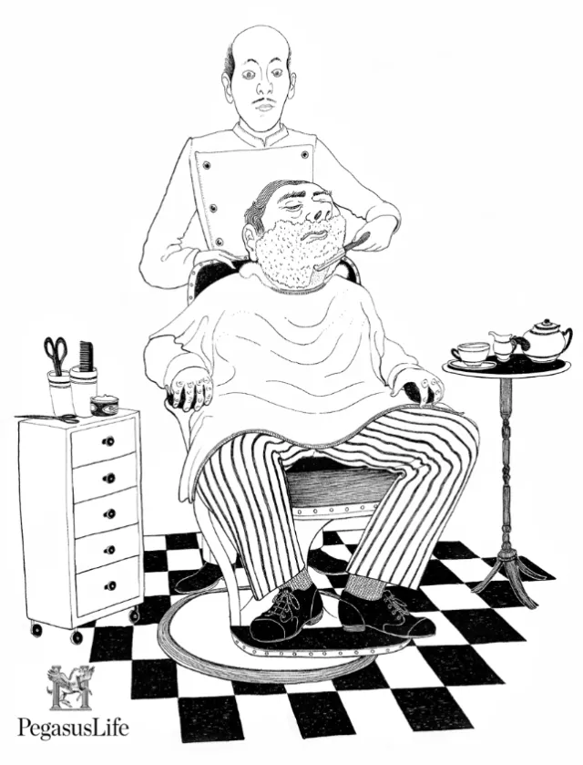 Black and white illustration of salon