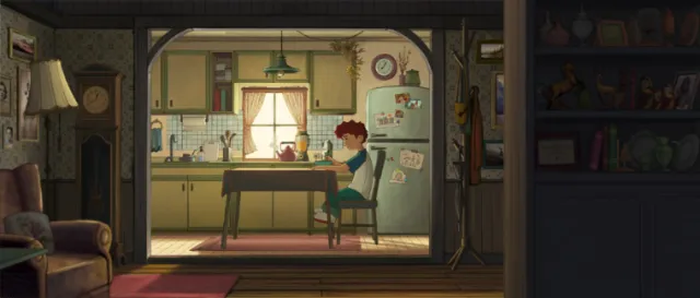 Visual art of boy sitting at dining table in suburban kitchen for The Dumb Elephant film