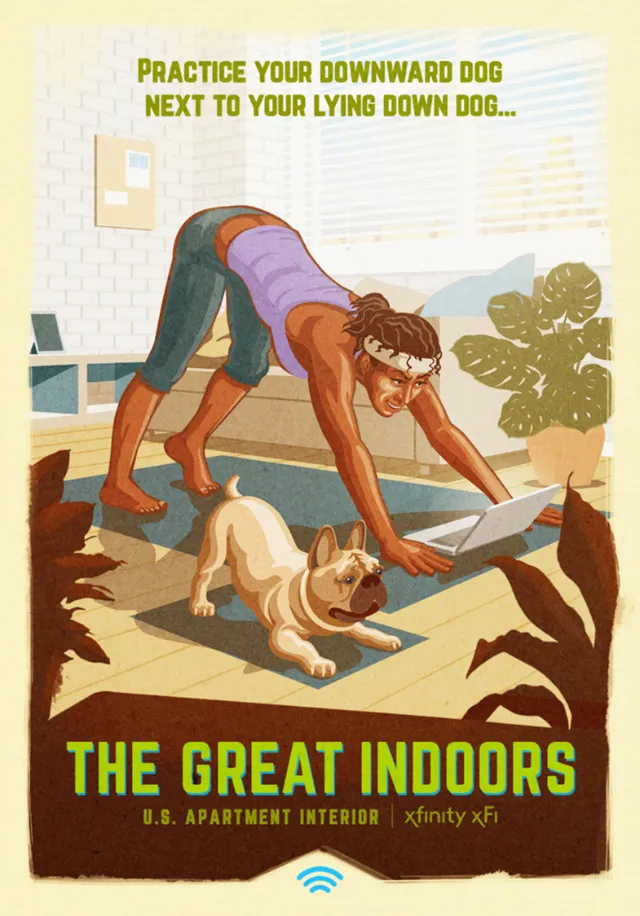 A female yoga practitioner with her dog