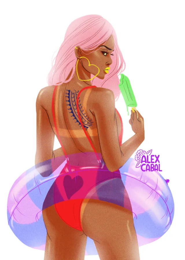Bikini Girl eating popsicle in summers