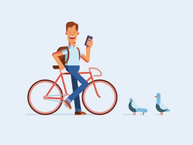 Graphic man on bicycle
