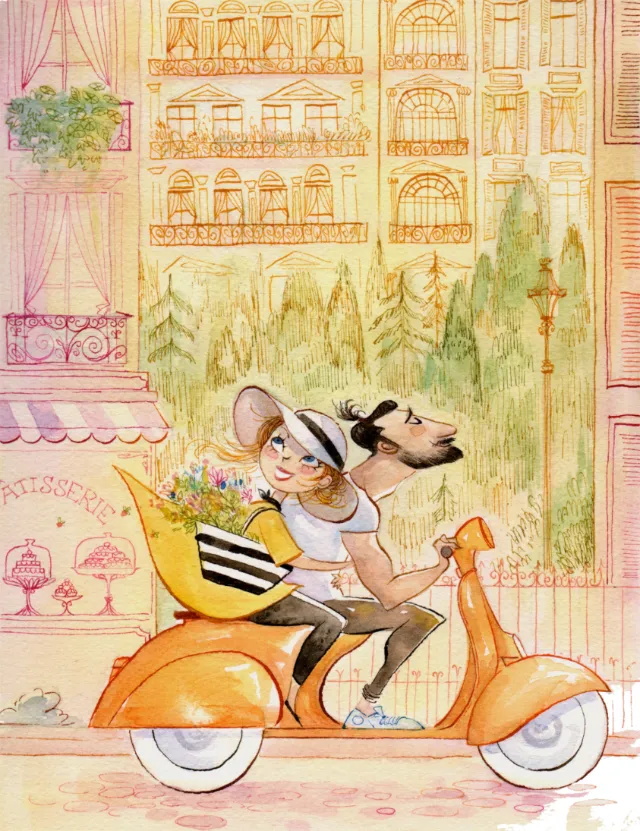 Self-initiated piece of a happy couple in Paris