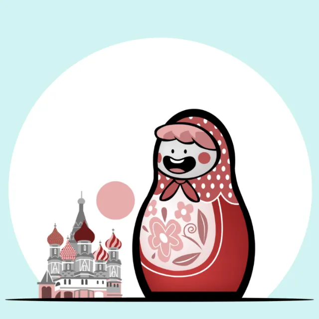 Matryoshka doll and Russian cathedral illustration by Thies Schwarz