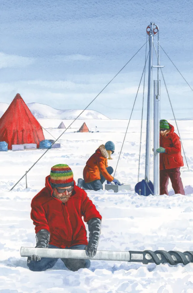 Sketch drawing of winter camping by Ruth Palmer