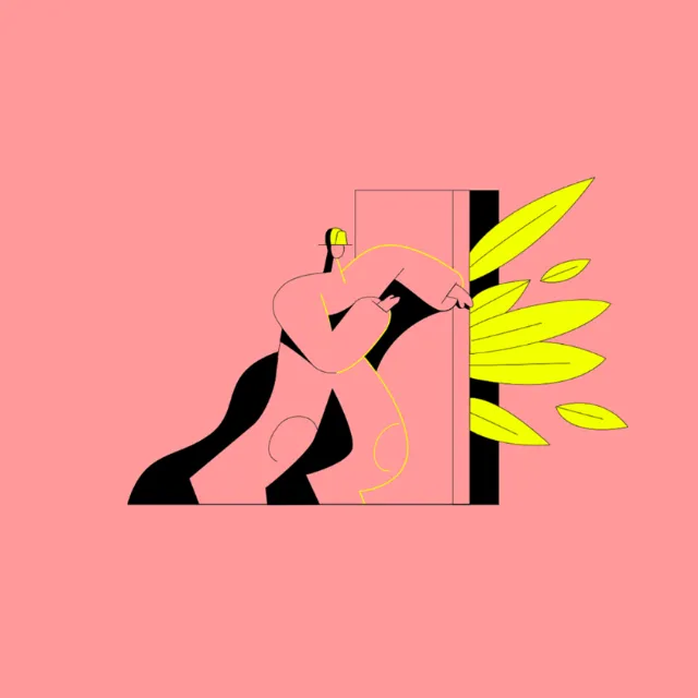 Editorial illustration of a man closing door