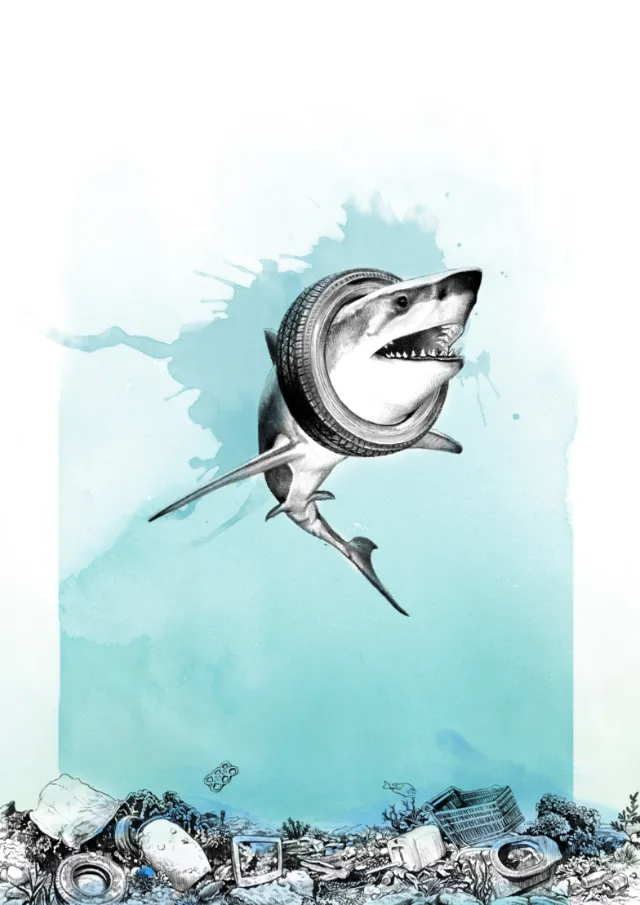 Animals Art of Shark with Tube around it