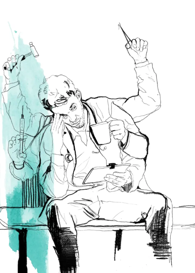 Line art of Man with multiple personalities