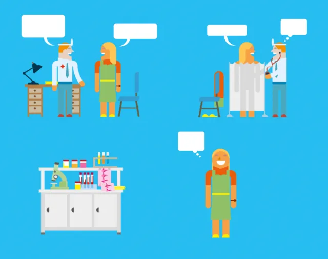 Cartoon medical consultation and lab scenes by Tobias Wandres