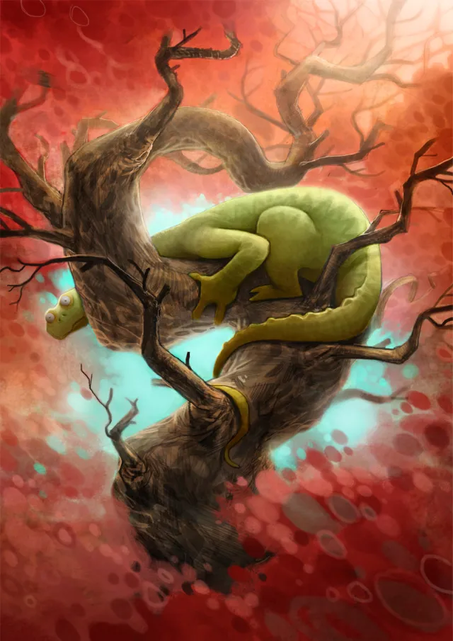 Children dinosaur on tree
