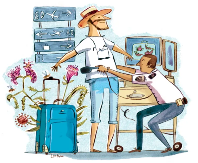 Watercolor drawing of airport security guard