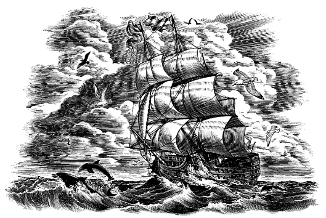 Sailboat black and white illustration