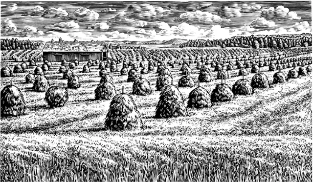 Black and white art of agriculture farm