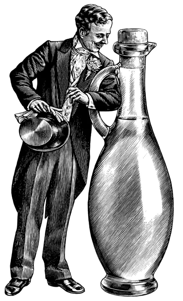 Historical man with wine bottle