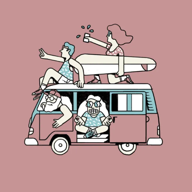 Graphic people in van
