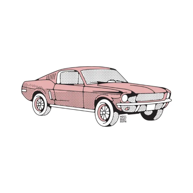 Line and colour of pink car
