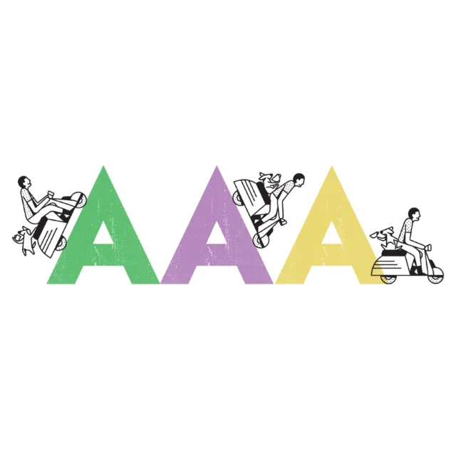Lettering man riding on letters
