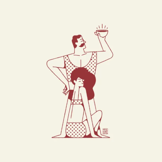 Line art of couple with coffee
