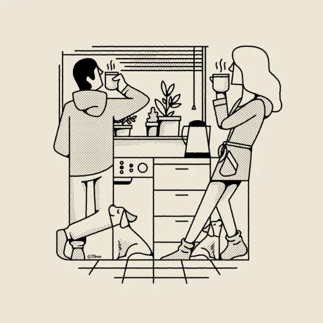 Line art of couple drinking coffee
