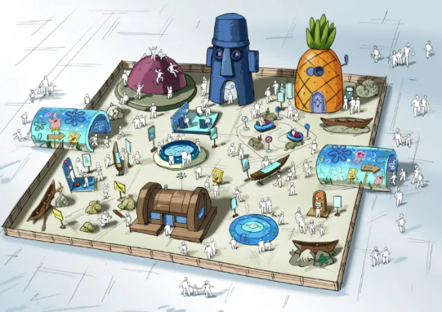 Model of Bikini Bottom from SpongeBob with pineapple house and other buildings by Björn von Schlipp