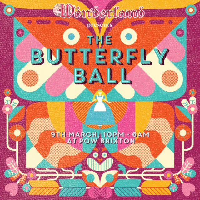 Poster design of the butterfly ball for Wonderland 