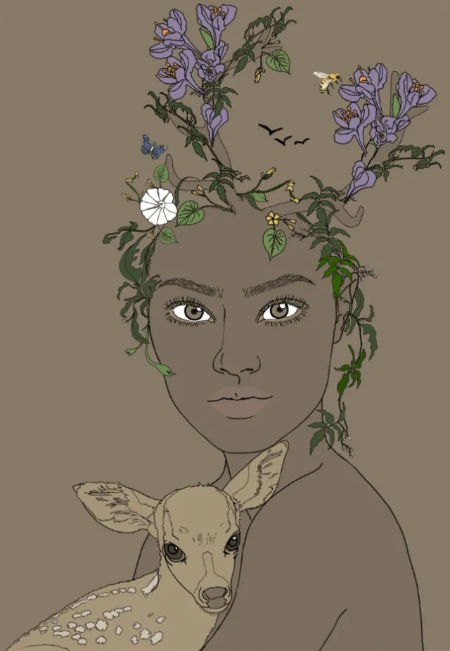 Fawna - portrait of a woman and fawn