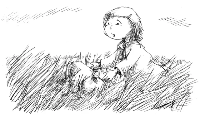 Black and white injured teddy bear from the long grass.
