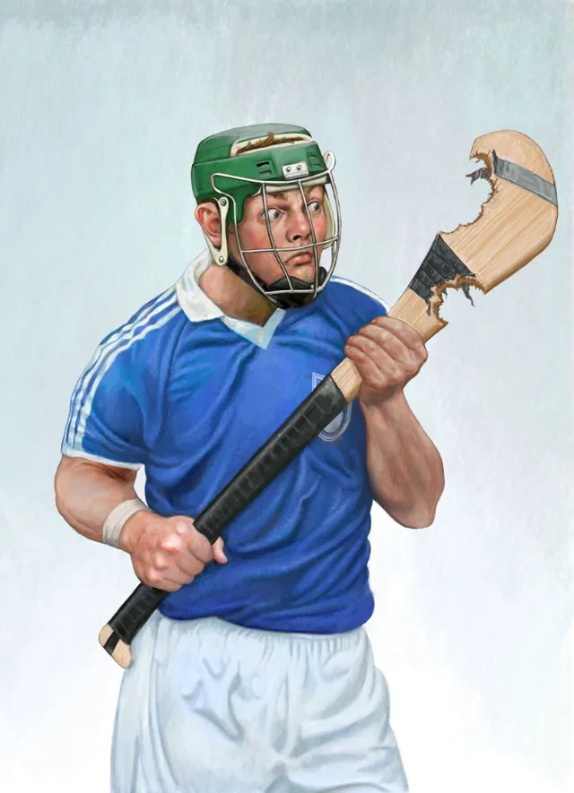 Hurling sport player poster art for The Irish Examiner newspaper