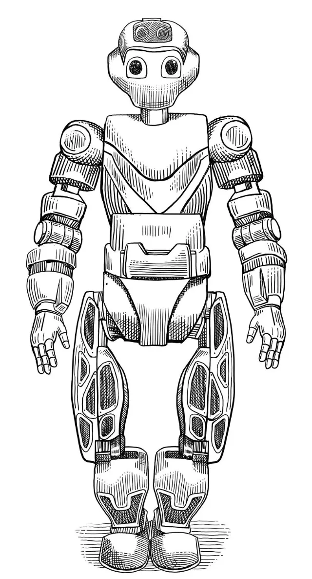 Robot black and white illustration 